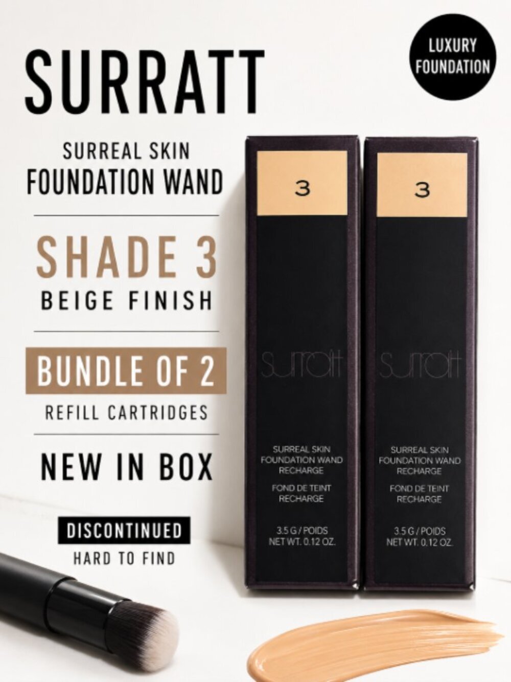 Surratt Surreal Skin Foundation Wand Refill Shade 3 Beige Bundle of 2 NIB